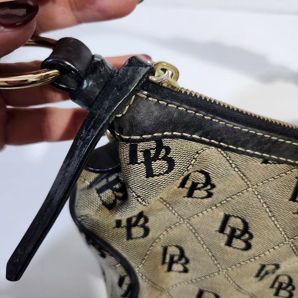 Dooney & Bourke  leather canvas short handle logo DB print black grey denim Y2k - Picture 6 of 14